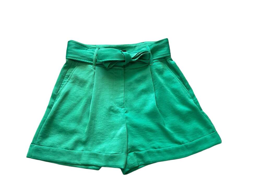 Express Women's 4 Shortie Super High Rise Green Belted Shorts